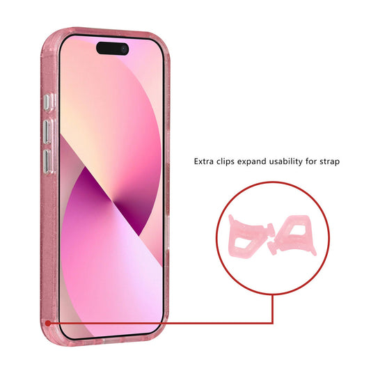 iPhone 17 Backcover hoesje - Magsafe - Glitter - Hanger - Roze