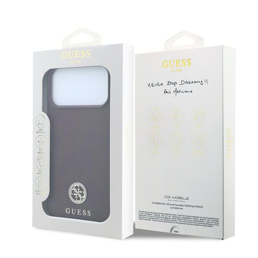 Guess iPhone 18 Pro Max / iPhone 17 Pro Max Hoesje MagSafe - generfd PU - harde behuizing - rond strasslogo Guess