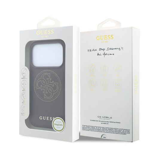 Guess iPhone 18 Pro Max / iPhone 17 Pro Max Hoesje MagSafe - generfd PU - harde behuizing - rond strasslogo Lichtblauw (Copy) Guess