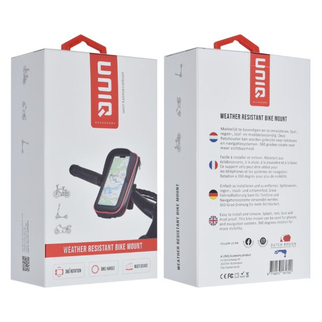 TUNIQ Accessory Weerbestendige Fietshouder - 360 graden draaibaar - Rode Lijn - Zwart