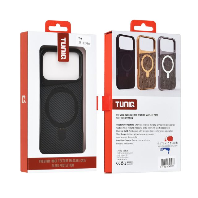 iPhone 17 Pro Backcover hoesje - Magsafe With Ring Stand - Carbon Fiber - Zilver TUNIQ