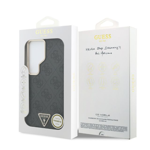 Guess Galaxy S26 Ultra Backcover hoesje - MagSafe - 4G Script Metal Logo - Gold Edge - Zwart