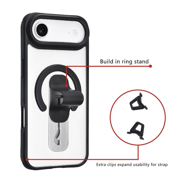 iPhone 17 Air Backcover hoesje - Built-in Ring Stand - Antishock - Transparent