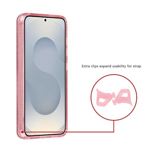 TUNIQ Galaxy S25 Backcover hoesje - Magsafe - Glitter - Hanger - Roze
