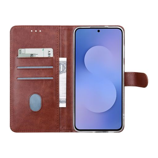 Galaxy S25 FE Book Case hoesje - Pasjeshouder voor 3 pasjes - Magneetsluiting - Hanger - Bruin