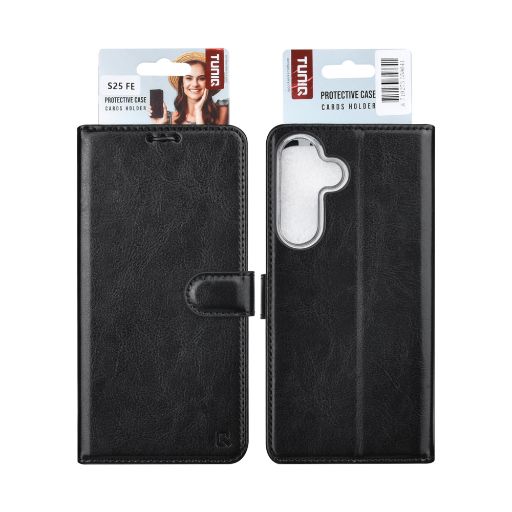 TUNIQ Galaxy S25 FE Book Case hoesje - Pasjeshouder voor 3 pasjes - Magneetsluiting - Hanger - Zwart