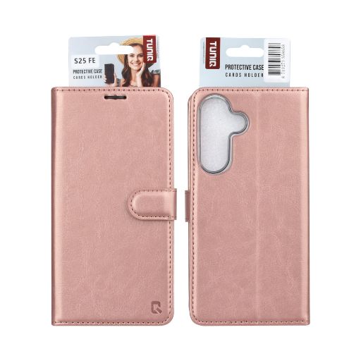 TUNIQ Galaxy S25 FE Book Case hoesje - Pasjeshouder voor 3 pasjes - Magneetsluiting - Hanger - Rose Gold
