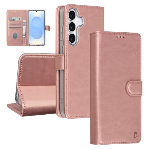 TUNIQ Galaxy S25 FE Book Case hoesje - Pasjeshouder voor 3 pasjes - Magneetsluiting - Hanger - Rose Gold