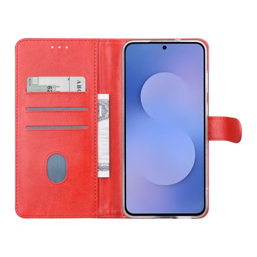 TUNIQ Galaxy S25 FE Book Case hoesje - Pasjeshouder voor 3 pasjes - Magneetsluiting - Hanger - Rood