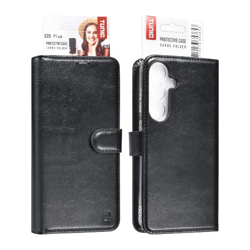 TUNIQ Galaxy S25 Book Case hoesje Pasjeshouder voor 3 pasjes - Hanger - Zwart