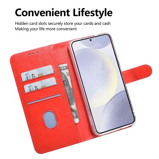 TUNIQ Galaxy S25 Book Case hoesje - Pasjeshouder voor 3 pasjes - Hanger - Rood