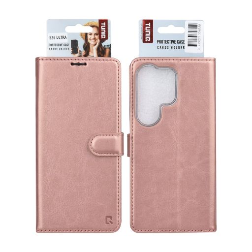 TUNIQ Galaxy S26 Ultra Book Case hoesje - Pasjeshouder voor 3 pasjes - Magneetsluiting - Hanger - Rose Gold