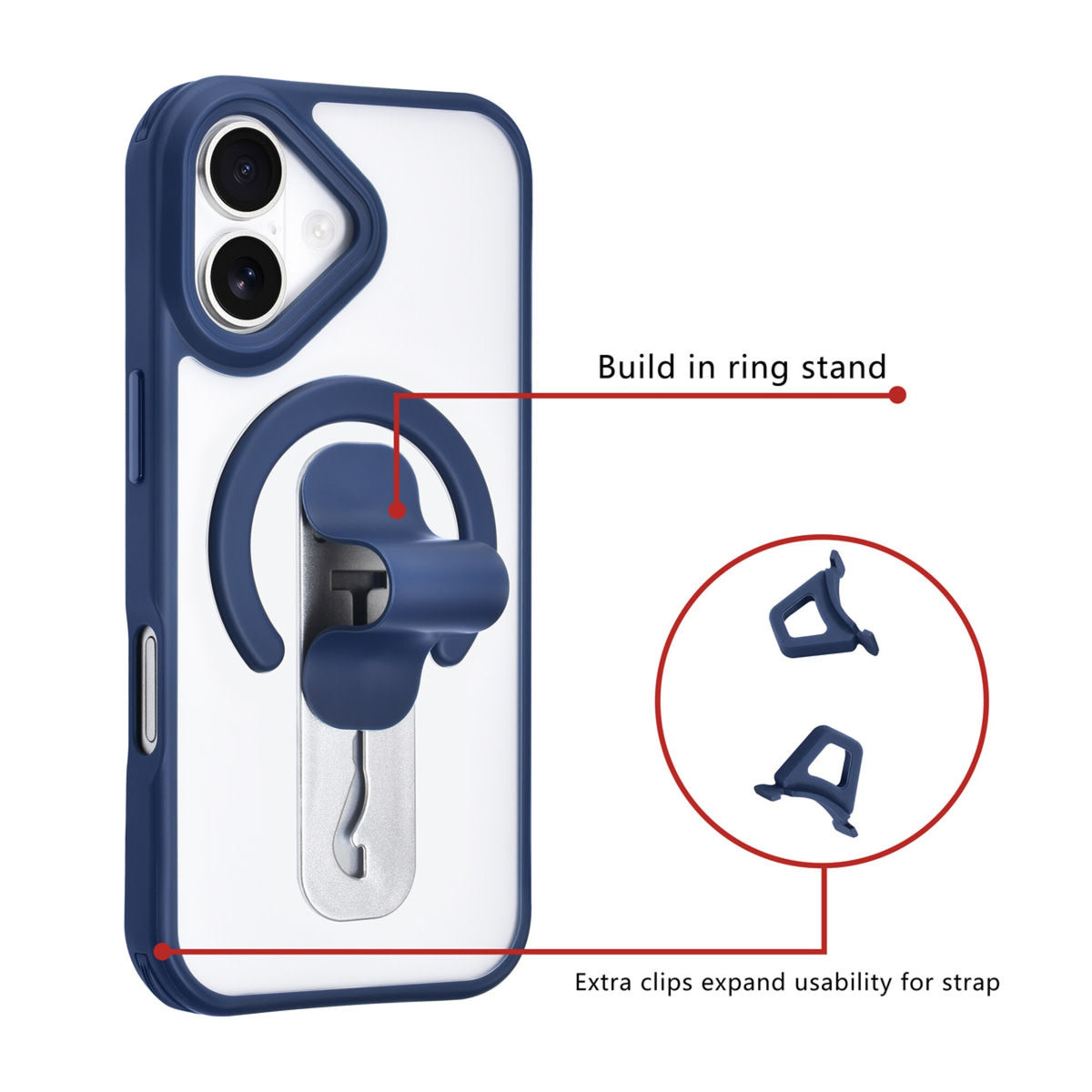 iPhone 17 Backcover hoesje - Built-in Ring Stand - Antishock - Blauw