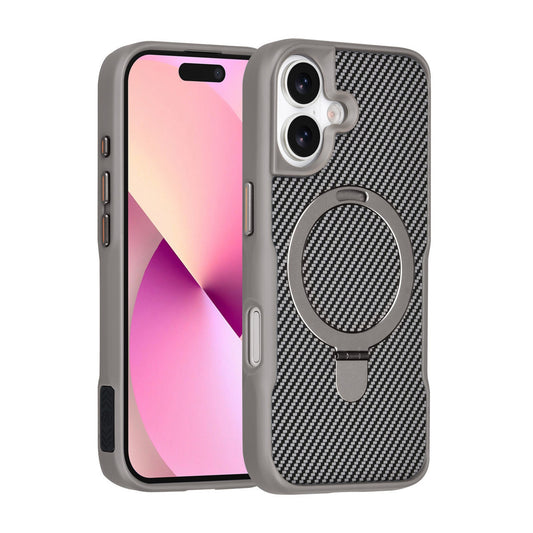 iPhone 17 Backcover hoesje - Magsafe With Ring Stand - Carbon Fiber - Zilver