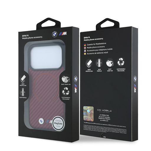 BMW iPhone 18 Pro Max / iPhone 17 Pro Max Hoesje MagSafe - PU - Carbon Circle - harde behuizing - metalen logo’s Guess