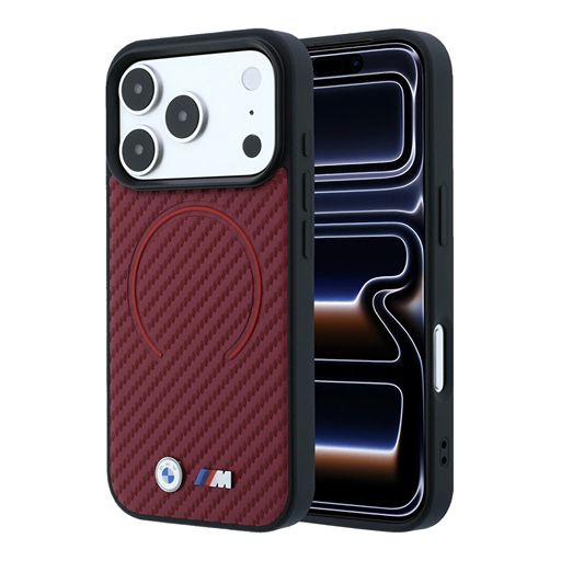 BMW iPhone 18 Pro Max / iPhone 17 Pro Max Hoesje MagSafe - PU - Carbon Circle - harde behuizing - metalen logo’s Guess
