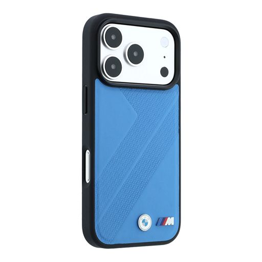 BMW iPhone 18 Pro Max / iPhone 17 Pro Max Hoesje MagSafe - PU - bandenprofiel met structuur - harde behuizing - metalen logo’s Lichtblauw Guess