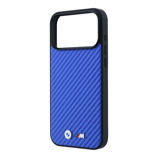 BMW iPhone 18 Pro Max / iPhone 17 Pro Max Hoesje MagSafe - PU - Carbon - harde behuizing - metalen logo’s Blauw Guess