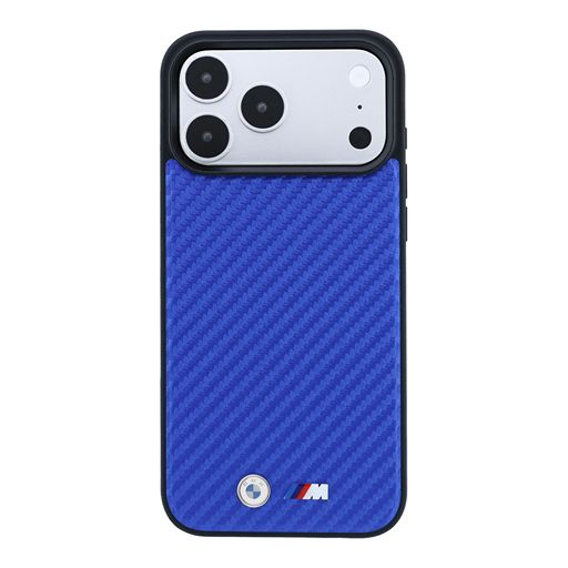 BMW iPhone 18 Pro Max / iPhone 17 Pro Max Hoesje MagSafe - PU - Carbon - harde behuizing - metalen logo’s Blauw Guess