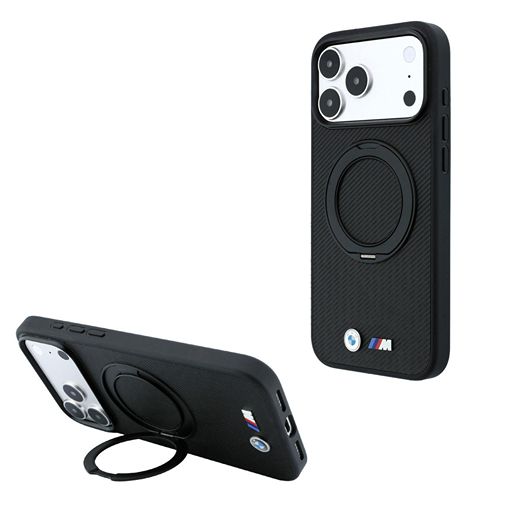 BMW M iPhone 18 Pro Max / iPhone 17 Pro Max Hoesje MagSafe - PU - Kevlar - harde behuizing - ringstandaard - metalen logo’s Zwart Guess