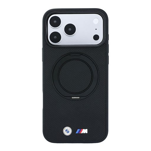 BMW M iPhone 18 Pro Max / iPhone 17 Pro Max Hoesje MagSafe - PU - Kevlar - harde behuizing - ringstandaard - metalen logo’s Zwart Guess