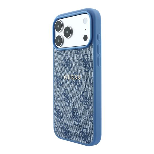 Guess iPhone 18 Pro Max / iPhone 17 Pro Max Hoesje MagSafe - reliëf - 4G - PU - harde behuizing - klassiek logo Lichtblauw Guess