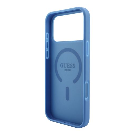 Guess iPhone 18 Pro Max / iPhone 17 Pro Max Hoesje MagSafe - reliëf - 4G - PU - harde behuizing - klassiek logo Lichtblauw Guess