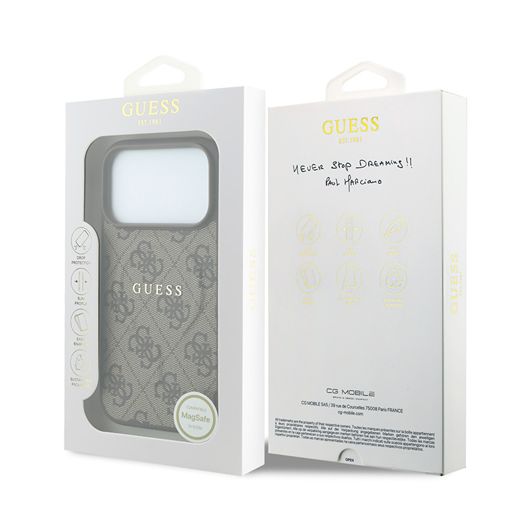 Guess iPhone 18 Pro Max / iPhone 17 Pro Max Hoesje MagSafe - reliëf - 4G - PU - harde behuizing - klassiek logo Bruin Guess
