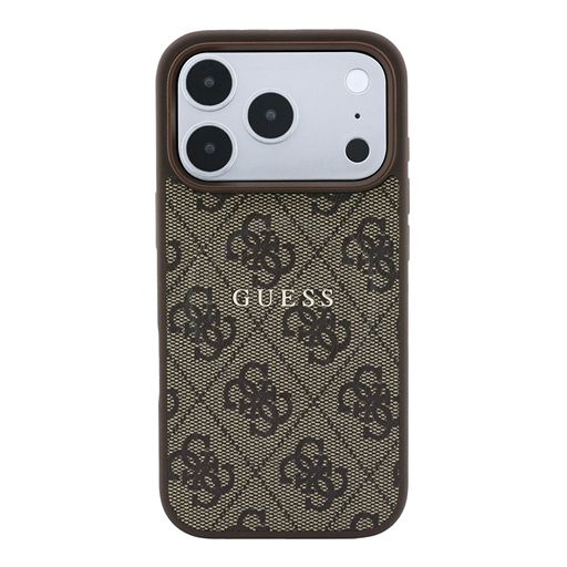 Guess iPhone 18 Pro Max / iPhone 17 Pro Max Hoesje MagSafe - reliëf - 4G - PU - harde behuizing - klassiek logo Bruin Guess