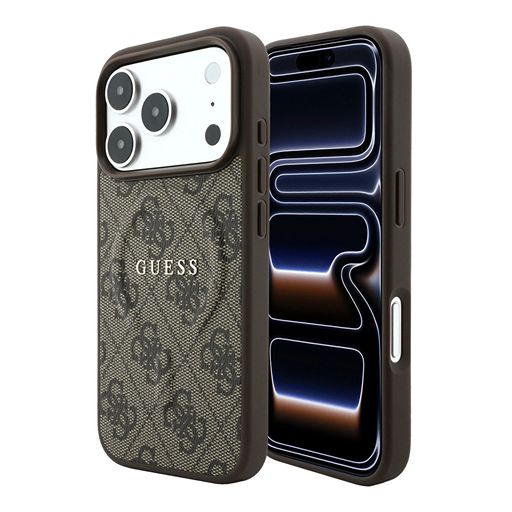 Guess iPhone 18 Pro Max / iPhone 17 Pro Max Hoesje MagSafe - reliëf - 4G - PU - harde behuizing - klassiek logo Bruin Guess