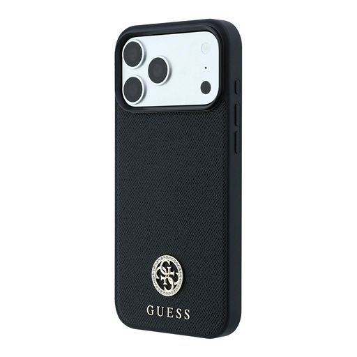 Guess iPhone 18 Pro Max / iPhone 17 Pro Max Hoesje MagSafe - generfd PU - harde behuizing - rond strasslogo Zwart Guess