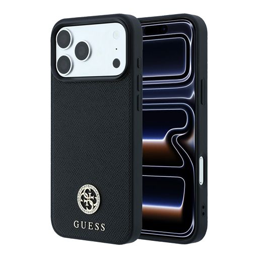 Guess iPhone 18 Pro Max / iPhone 17 Pro Max Hoesje MagSafe - generfd PU - harde behuizing - rond strasslogo Zwart Guess
