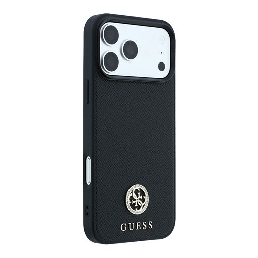 Guess iPhone 18 Pro Max / iPhone 17 Pro Max Hoesje MagSafe - generfd PU - harde behuizing - rond strasslogo Zwart Guess