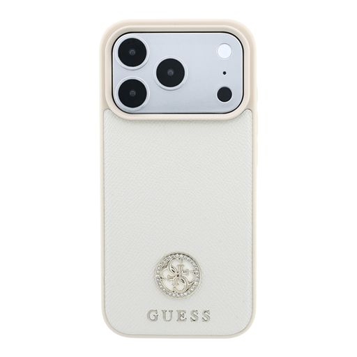 Guess iPhone 18 Pro Max / iPhone 17 Pro Max Hoesje MagSafe - generfd PU - harde behuizing - rond strasslogo Beige Guess