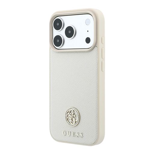 Guess iPhone 18 Pro Max / iPhone 17 Pro Max Hoesje MagSafe - generfd PU - harde behuizing - rond strasslogo Beige Guess
