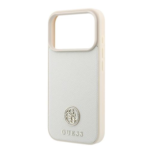 Guess iPhone 18 Pro Max / iPhone 17 Pro Max Hoesje MagSafe - generfd PU - harde behuizing - rond strasslogo Beige Guess