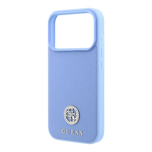 Guess iPhone 18 Pro Max / iPhone 17 Pro Max Hoesje MagSafe - generfd PU - harde behuizing - rond strasslogo Lichtblauw Guess
