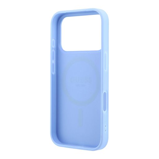 Guess iPhone 18 Pro Max / iPhone 17 Pro Max Hoesje MagSafe - generfd PU - harde behuizing - rond strasslogo Lichtblauw Guess