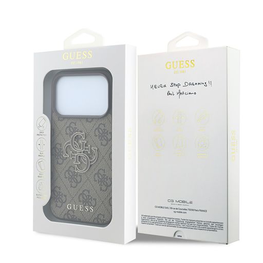 Guess iPhone 18 Pro Max / iPhone 17 Pro Max Hoesje 4G - PU - harde behuizing - groot logo van hars Bruin Guess