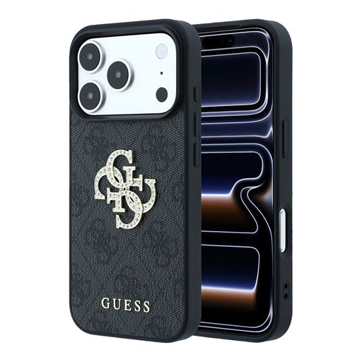 Guess iPhone 18 Pro Max / iPhone 17 Pro Max Hoesje 4G - PU - harde behuizing - groot strasslogo Zwart Guess
