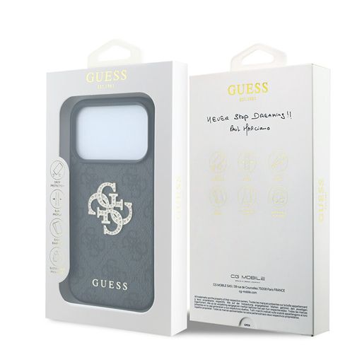 Guess iPhone 18 Pro Max / iPhone 17 Pro Max Hoesje 4G - PU - harde behuizing - groot strasslogo Zwart Guess
