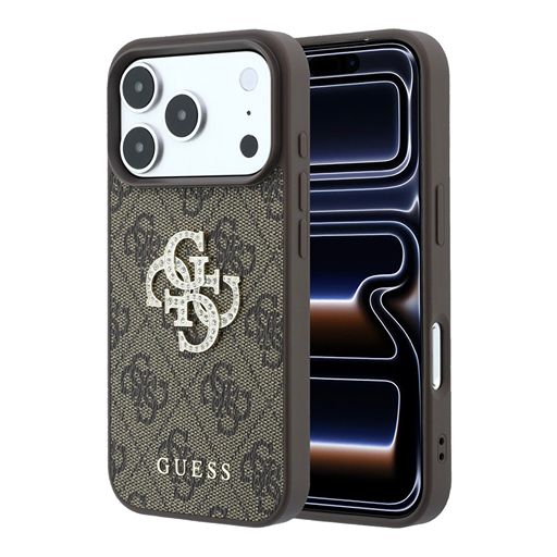 Guess iPhone 18 Pro Max / iPhone 17 Pro Max Hoesje 4G - PU - harde behuizing - groot strasslogo Bruin Guess