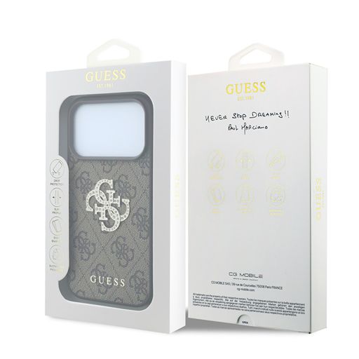 Guess iPhone 18 Pro Max / iPhone 17 Pro Max Hoesje 4G - PU - harde behuizing - groot strasslogo Bruin Guess