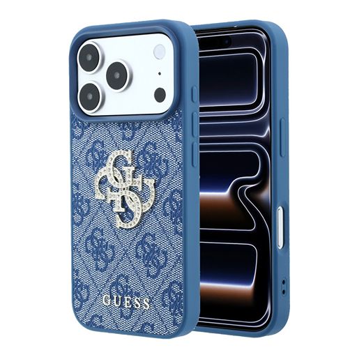 Guess iPhone 18 Pro Max / iPhone 17 Pro Max Hoesje 4G - PU - harde behuizing - groot strasslogo Lichtblauw Guess