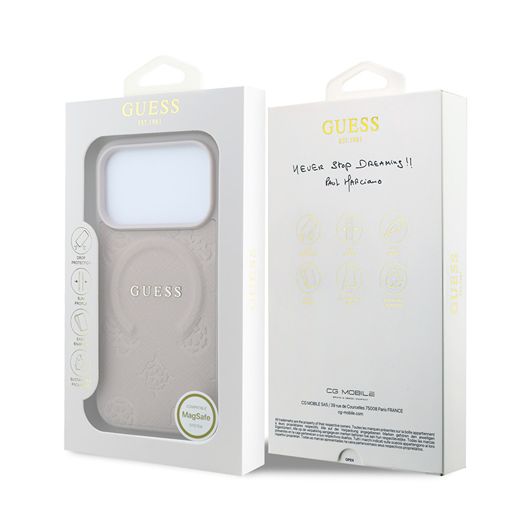 Guess iPhone 18 Pro Max / iPhone 17 Pro Max Hoesje MagSafe - Saffiano - harde behuizing - Peony - ringstandaard Roze Guess