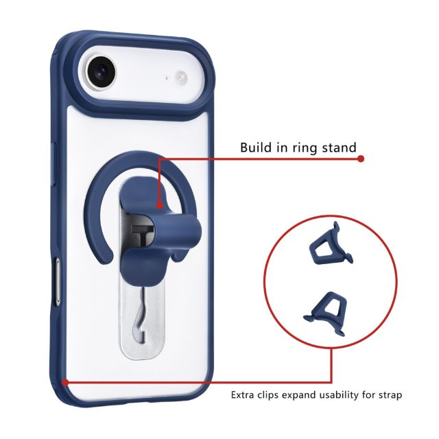 iPhone 17 Air Backcover hoesje - Built-in Ring Stand - Antishock - Blauw