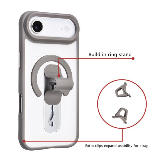 iPhone 17 Air Backcover hoesje - Built-in Ring Stand - Antishock - Transparent