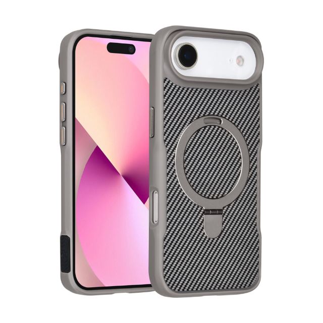 iPhone 17 Air Backcover hoesje - Magsafe With Ring Stand - Carbon Fiber - Zilver