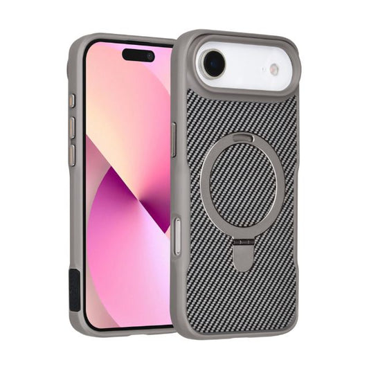 iPhone 17 Air Backcover hoesje - Magsafe With Ring Stand - Carbon Fiber - Zilver