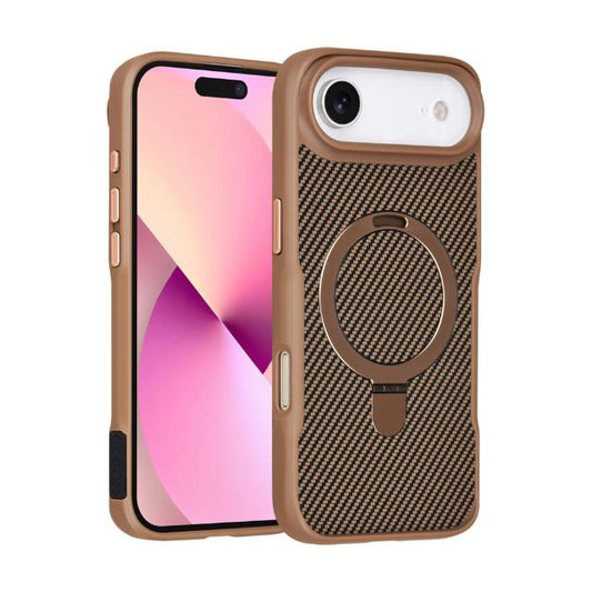 iPhone 17 Air Backcover hoesje - Magsafe With Ring Stand - Carbon Fiber - Goud